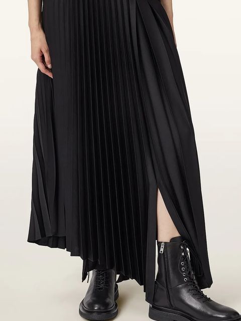 AllSaints workery skórzane Escher Lace Up Boot damskie kolor czarny na płaskim obcasie W084FD