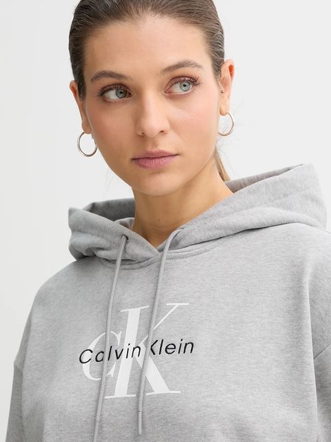 Calvin Klein Jeans bluza damska kolor szary z kapturem gładka LV047E221G