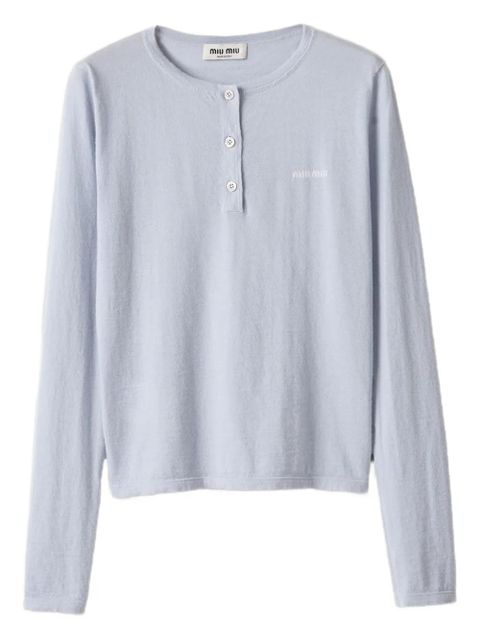 Miu Miu three-button logo-detail long-sleeved T-shirt - Blue - zdjęcie produktu nr 1
