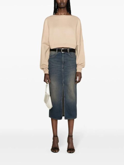 Saint Laurent logo-embroidered cropped sweatshirt - Neutrals