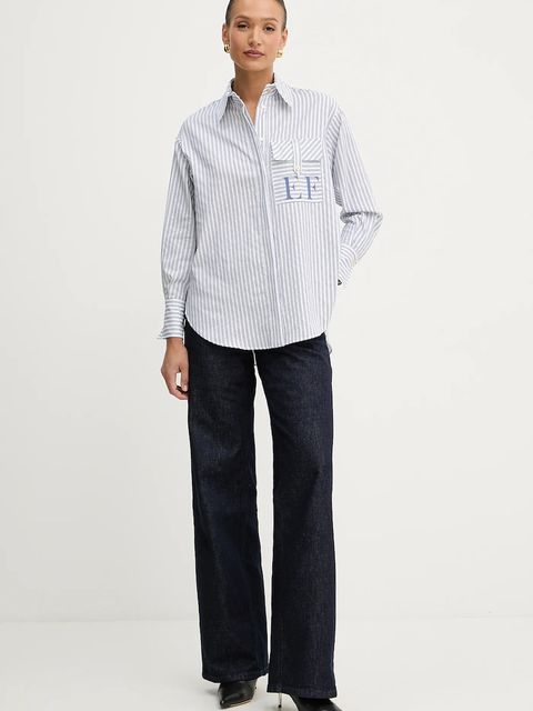 Elisabetta Franchi koszula bawełniana damska kolor niebieski relaxed z kołnierzykiem klasycznym CA11156E2 - zdjęcie produktu nr 2