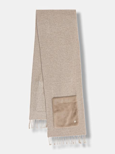 BOSS szalik z dodatkiem wełny damski kolor brązowy gładki 50552112 - zdjęcie produktu nr 1