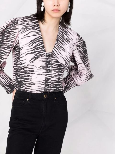 GANNI stripe print V-neck shirt - Pink