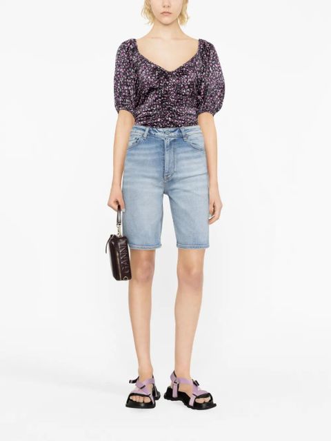 GANNI floral-print silk top - Black