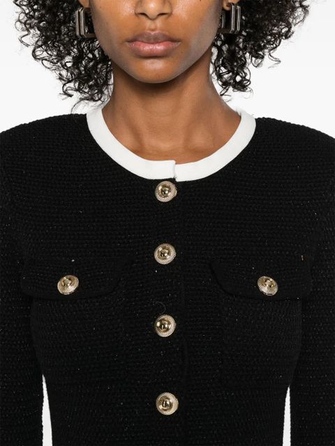 Self-Portrait knitted contrast-collar mini dress - Black