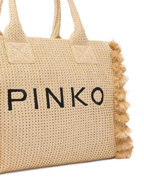 PINKO tassel logo-detail beach bag - Neutrals