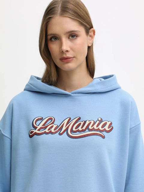 La Mania bluza TAE damska kolor niebieski z kapturem z nadrukiem TAE - zdjęcie produktu nr 2