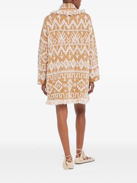 Alanui Send Beat geometric-pattern fringed cardi-coat - Neutrals