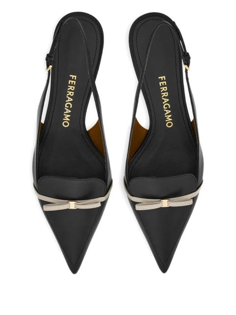 Ferragamo 40mm pointed bow-detail slingback pumps - Black