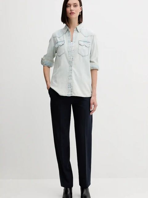 United Colors of Benetton koszula jeansowa damska kolor niebieski regular z kołnierzykiem klasycznym