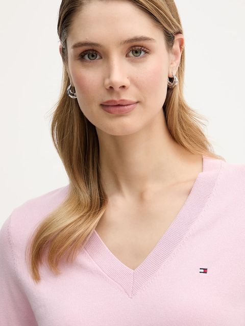 Tommy Hilfiger sweter damski kolor różowy lekki WW0WW40098