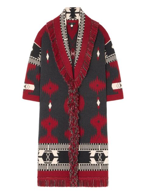 Alanui Icon jacquard fringed coat - Red - zdjęcie produktu nr 1