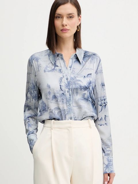 Guess koszula CONCETTA damska kolor niebieski regular z kołnierzykiem klasycznym W5YH03 WF1T2