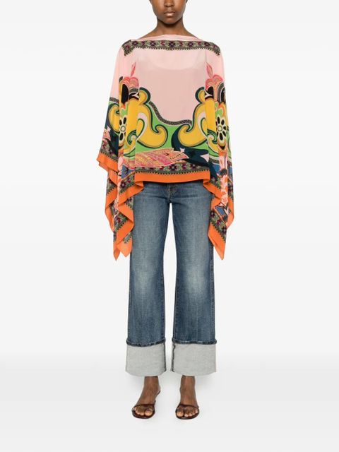ETRO paisley-print boat-neck poncho - Pink