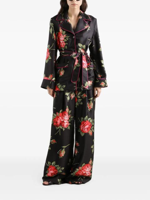 Dolce & Gabbana floral-print belted blouse - Black