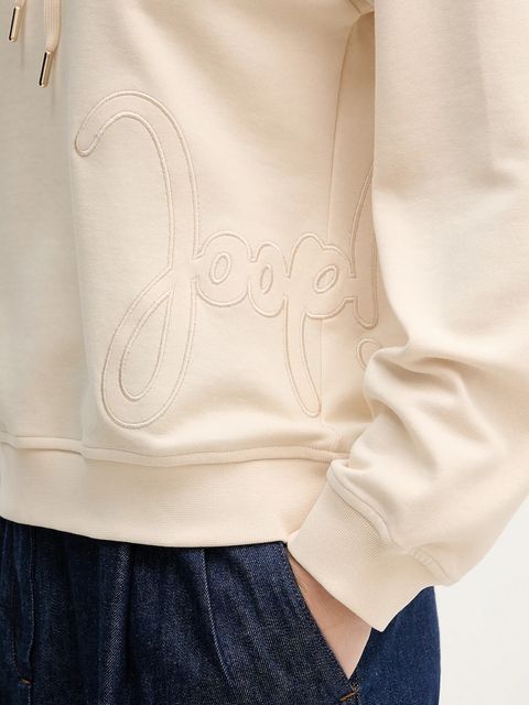 Joop! bluza damska kolor beżowy z kapturem z aplikacją 30100249