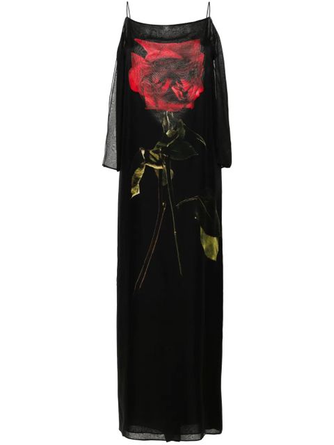 Alexander McQueen Shadow Rose-print silk dress - Black - zdjęcie produktu nr 1