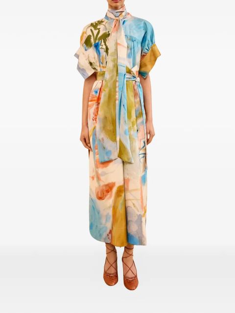 Ulla Johnson Studio tie-neck belted midi dress - Neutrals - zdjęcie produktu nr 2