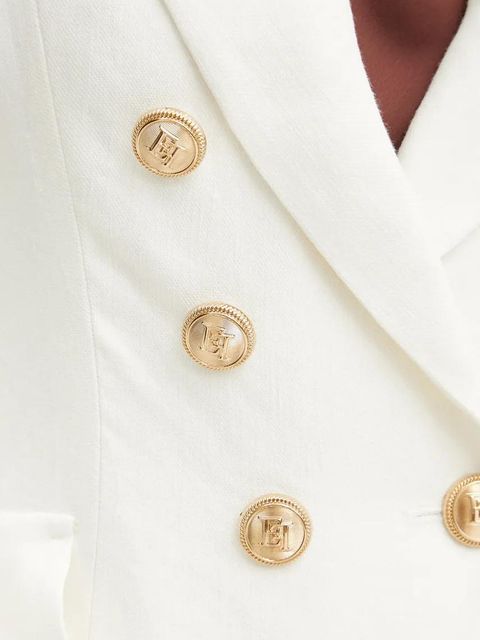 Elisabetta Franchi marynarka lniana kolor beżowy dwurzędowa gładka GI16252E2