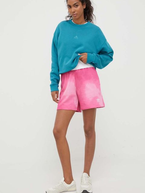 adidas Originals szorty bawełniane kolor różowy wzorzyste high waist