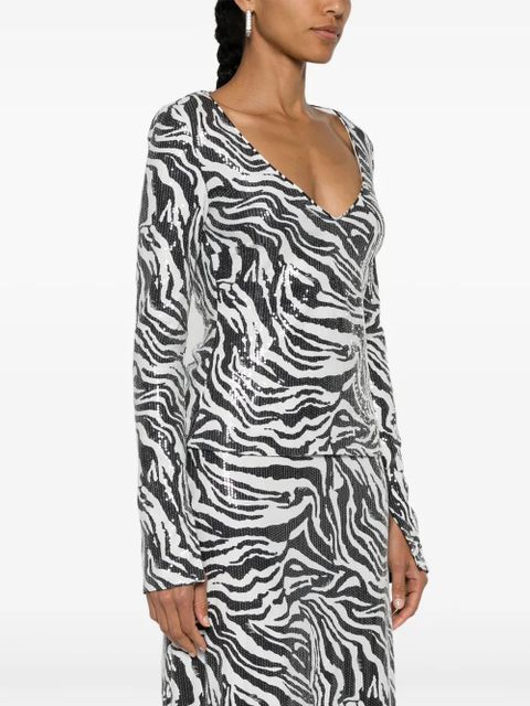 ROTATE BIRGER CHRISTENSEN zebra-print sequinned top - White