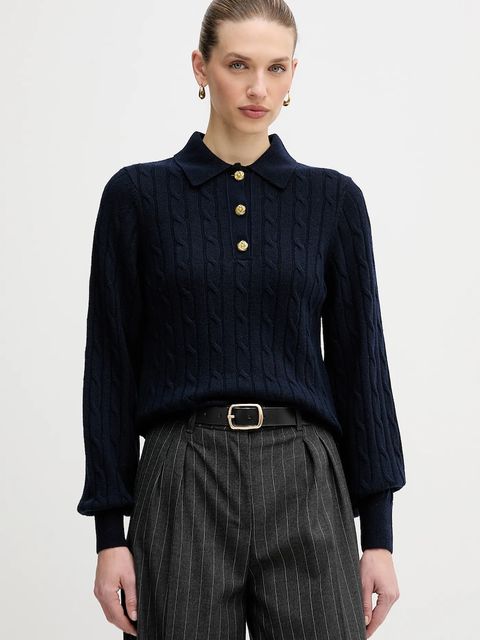 Barbour sweter z dodatkiem wełny Evie damski kolor granatowy LKN1730 - zdjęcie produktu nr 1