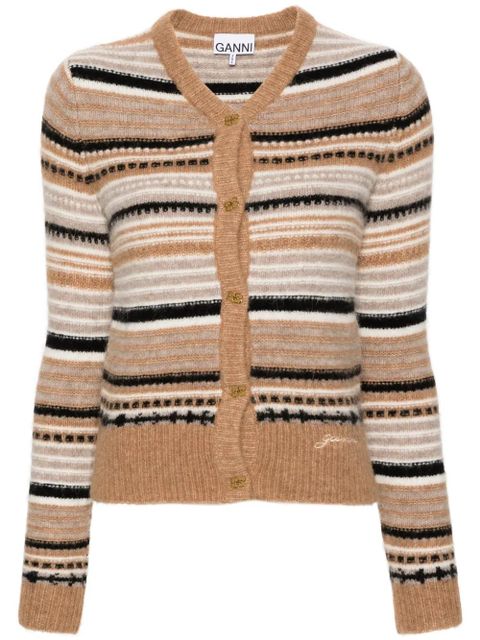 GANNI logo-buttons striped cardigan - Neutrals - zdjęcie produktu nr 1