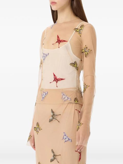 Blumarine embroidered tulle blouse - Neutrals