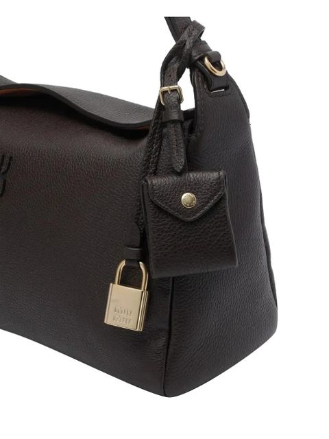 Miu Miu logo-lettering padlock-detail leather shoulder bag - Brown