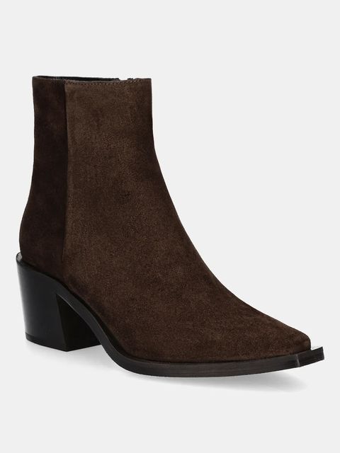 Answear.LAB botki zamszowe kolor brązowy na słupku lekko ocieplone - zdjęcie produktu nr 2