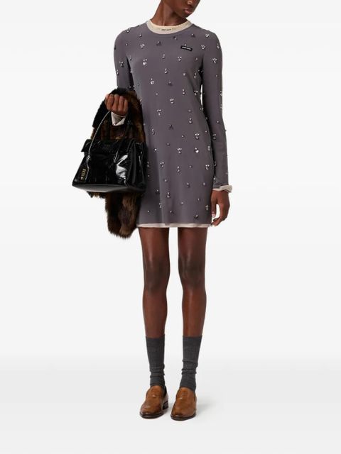 Miu Miu embroidered long-sleeve mini dress - Grey - zdjęcie produktu nr 2