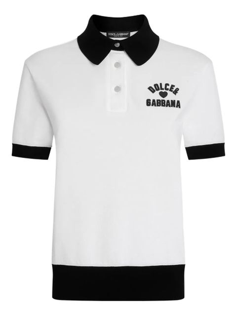 Dolce & Gabbana logo-embroidered cotton polo top - White - zdjęcie produktu nr 1