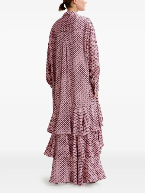 Essentiel Antwerp geometric-pattern ruffle-hem maxi dress - Pink