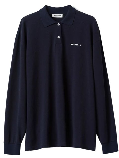 Miu Miu logo-embroidered piqué polo shirt - Blue - zdjęcie produktu nr 1