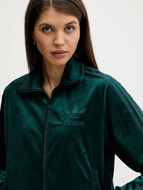 adidas Originals bluza Velvet damska kolor zielony z aplikacją JY2589