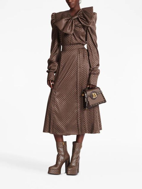 Balmain monogram-print pleated midi skirt - Brown - zdjęcie produktu nr 2