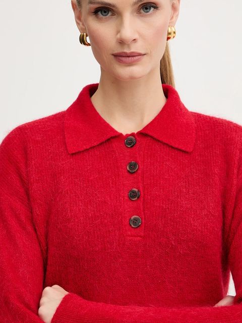 Marella sweter z dodatkiem wełny damski kolor czerwony 2523366374200