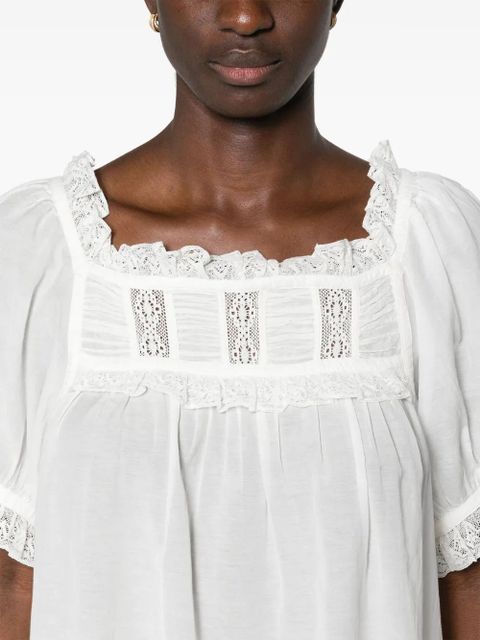DÔEN lace-detailed puff-sleeve blouse - White