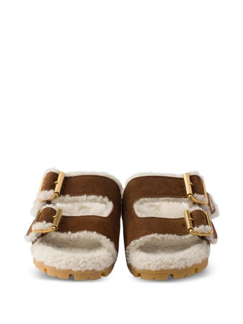 Prada shearling slides - Brown