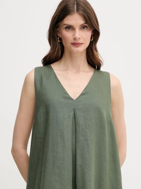 United Colors of Benetton sukienka lniana kolor zielony maxi rozkloszowana