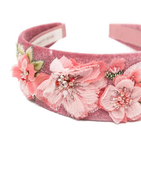 Jennifer Behr floral-appliqué velvet headband - Pink - zdjęcie produktu nr 2