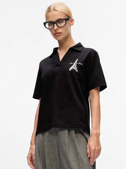Karl Lagerfeld polo bawełniane damski kolor czarny A4W17088 - zdjęcie produktu nr 1