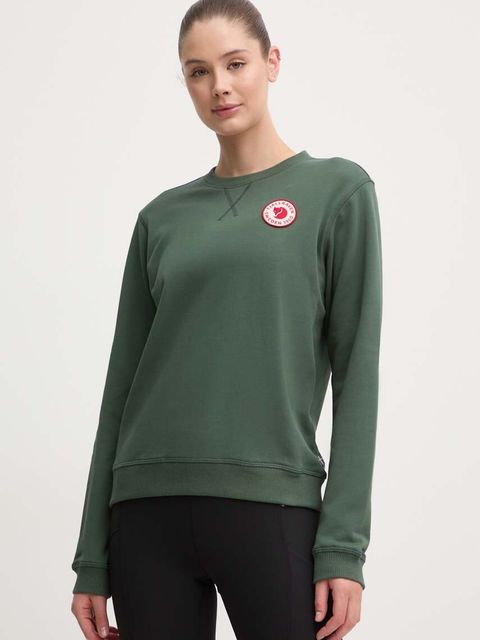 Fjallraven bluza bawełniana 1960 Logo Badge Sweater damska kolor zielony z aplikacją F87230 - zdjęcie produktu nr 1