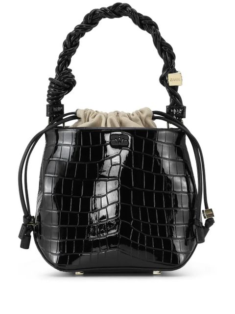 GANNI Bou crocodille-effect leather bucket bag - Black
