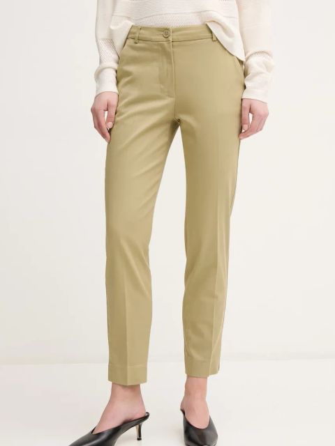 Sisley spodnie damskie kolor zielony dopasowane medium waist 4BYW55AH6