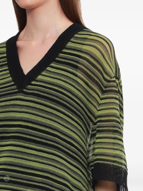 GANNI striped v-neck T-shirt - Black - zdjęcie produktu nr 1