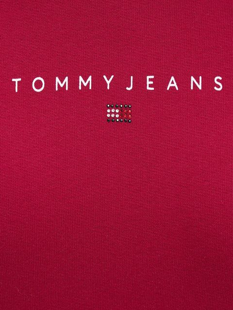 Tommy Jeans bluza bawełniana damska kolor różowy z kapturem z nadrukiem DW0DW21607