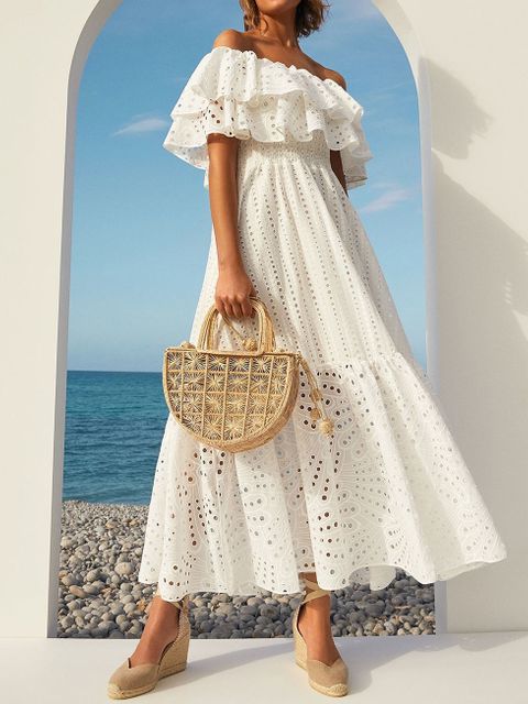 CHARO RUIZ IBIZA - Biała sukienka z hiszpańskim dekoltem Isabella