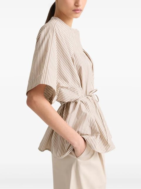 Yves Salomon striped pleated poplin shirt - Brown