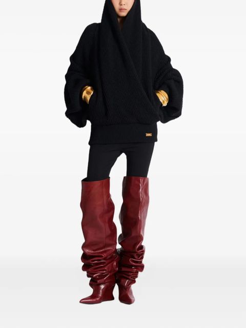 Balmain ribbed-knit hoodie - Black
